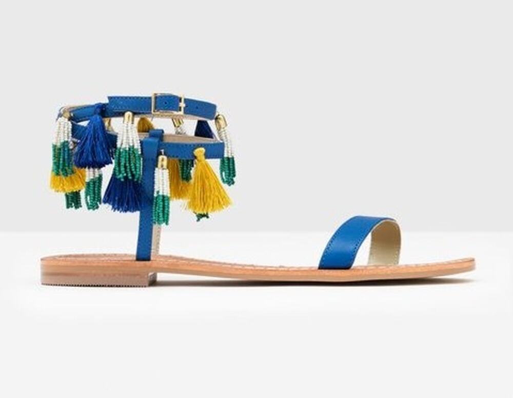 Boden Beaded Tassel Fringe Ankle Wrap Boho Flat Sandals Womens Size 41 US 9.5